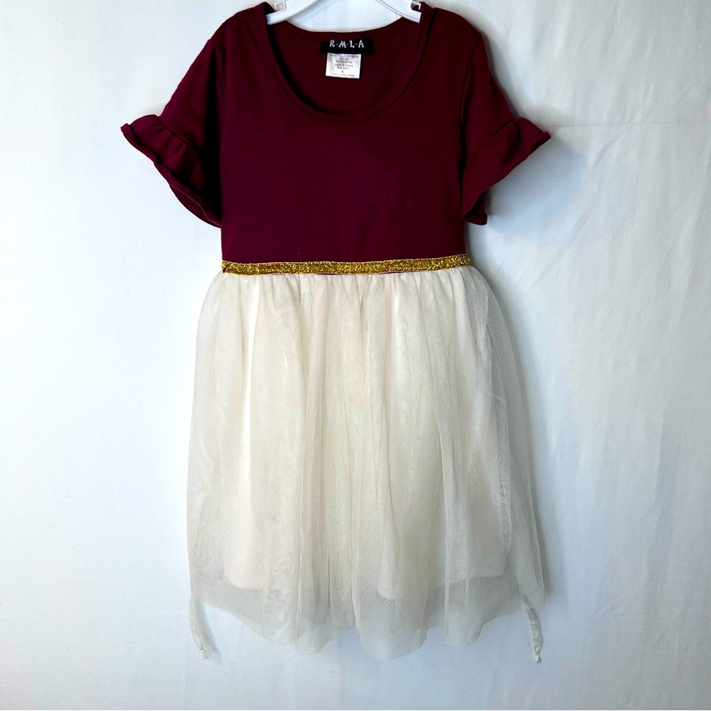 R.M.L.A Burgundy Gold  Cream Tulle Skirt Kids Girl’s Dress Size 6